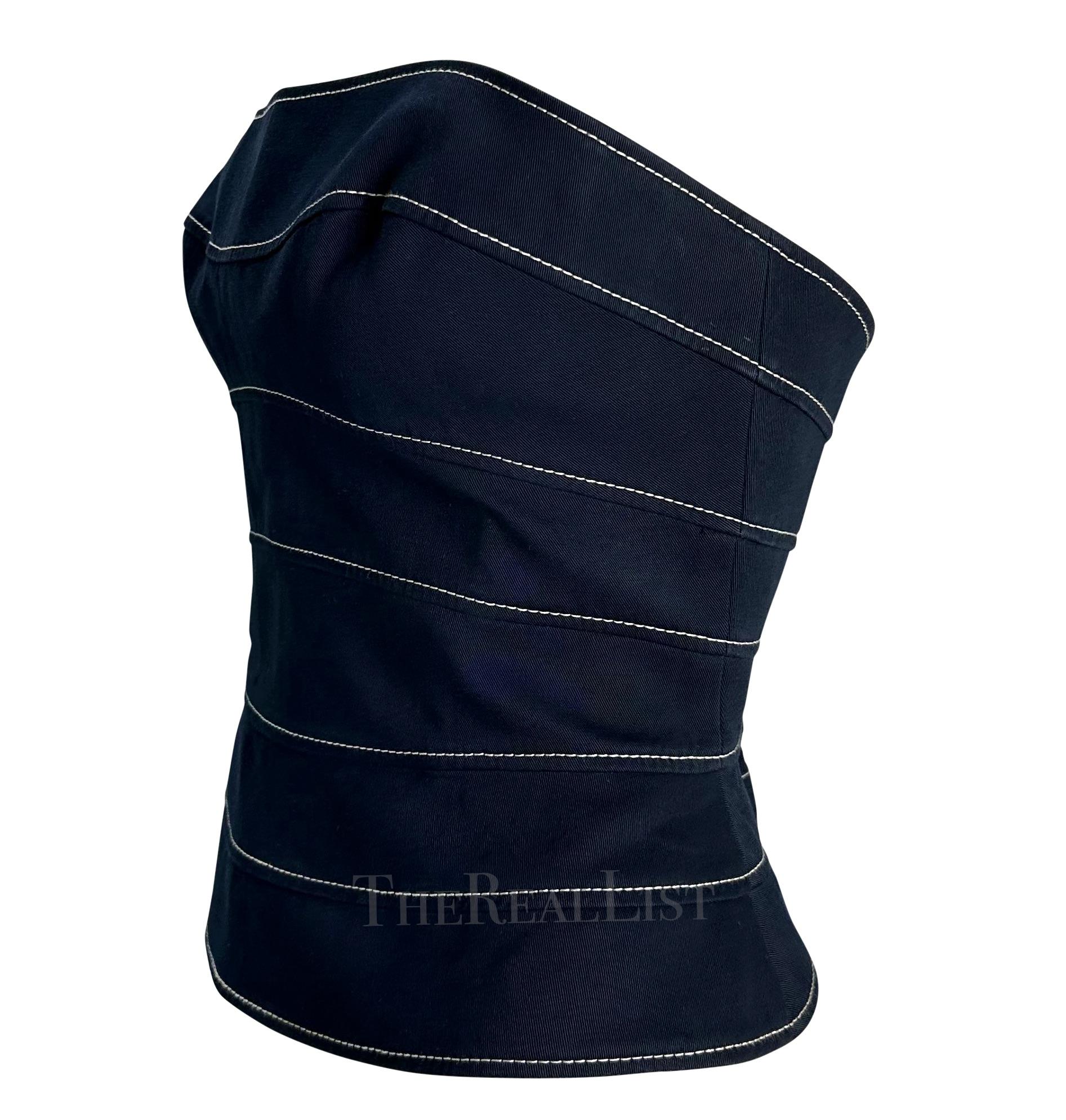 2000s  Thierry Mugler Couture Top corsé con corpiño de paneles estructurados azul marino Negro en venta