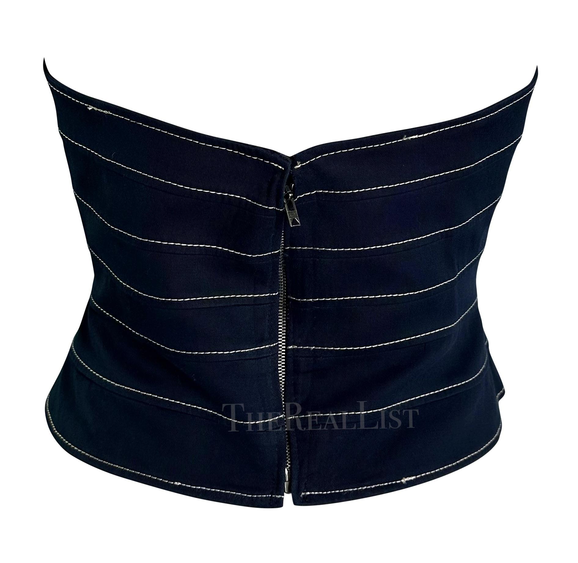 2000s  Thierry Mugler Couture Top corsé con corpiño de paneles estructurados azul marino en Excelente estado para la venta en West Hollywood, CA