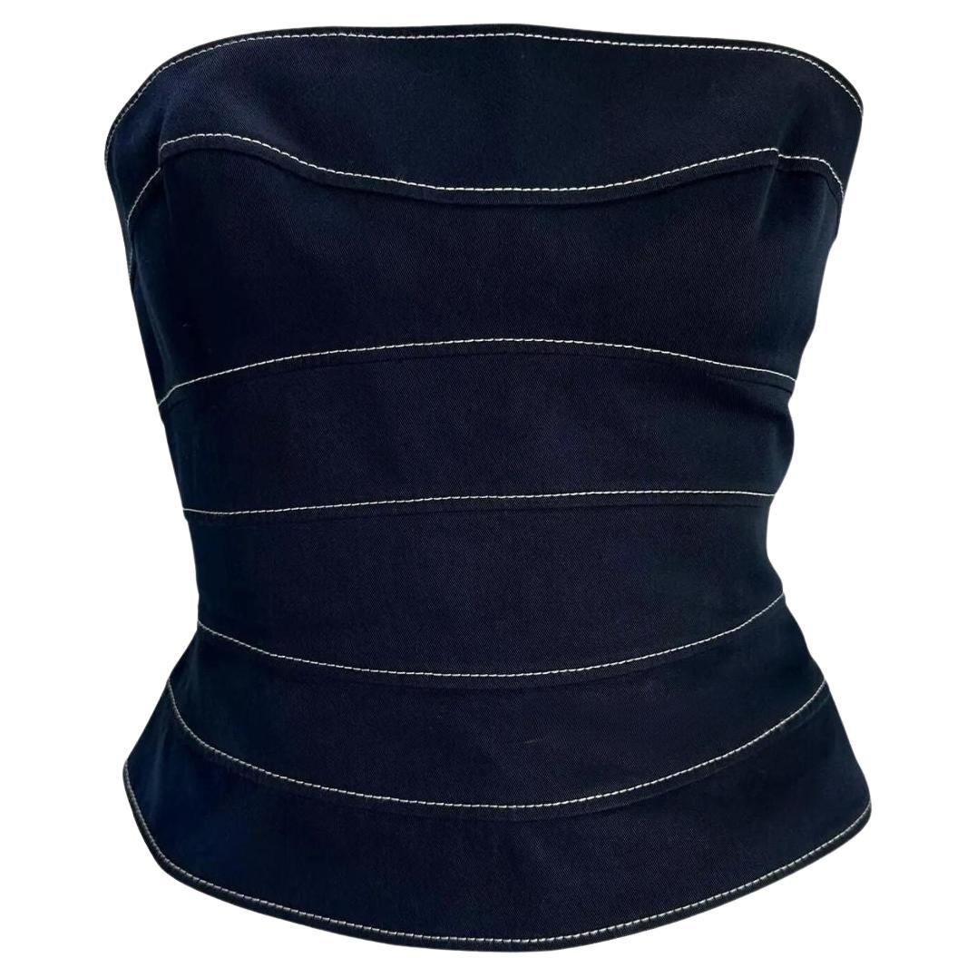 2000s  Thierry Mugler Couture Structured Panel Navy Bustier Corset Top