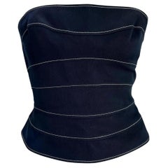 2000s  Thierry Mugler Couture Pannello strutturato Navy Bustier Corsetto Top
