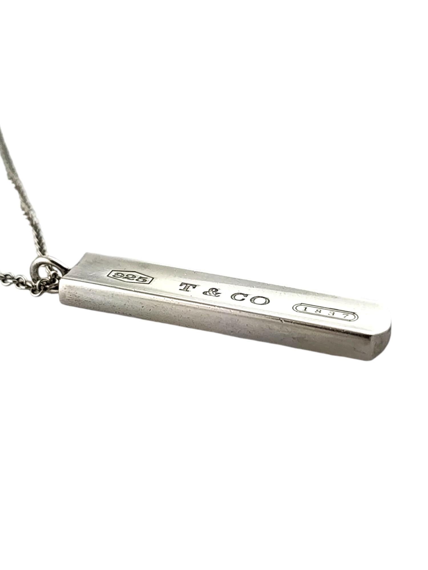 Women's 2001 Tiffany & Co Sterling Silver 1837 Bar Pendant Necklace #18944