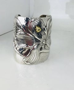 Tiffany & Co Cuff Bracelet Sterling Silver Magnolia Flower 18 Karat Ladybug 2001