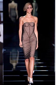 2001 TOM FORD for GUCCI VINTAGE NUDE MESH CORSET STRAPLESS DRESS  IT 44