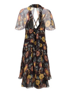 2001 Vintage Chanel Silk Chiffon Logo Print Dress