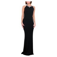 2001 Vintage Dolce & Gabbana Schwarzes langes kristallverziertes Kleid mit Kristallverzierung