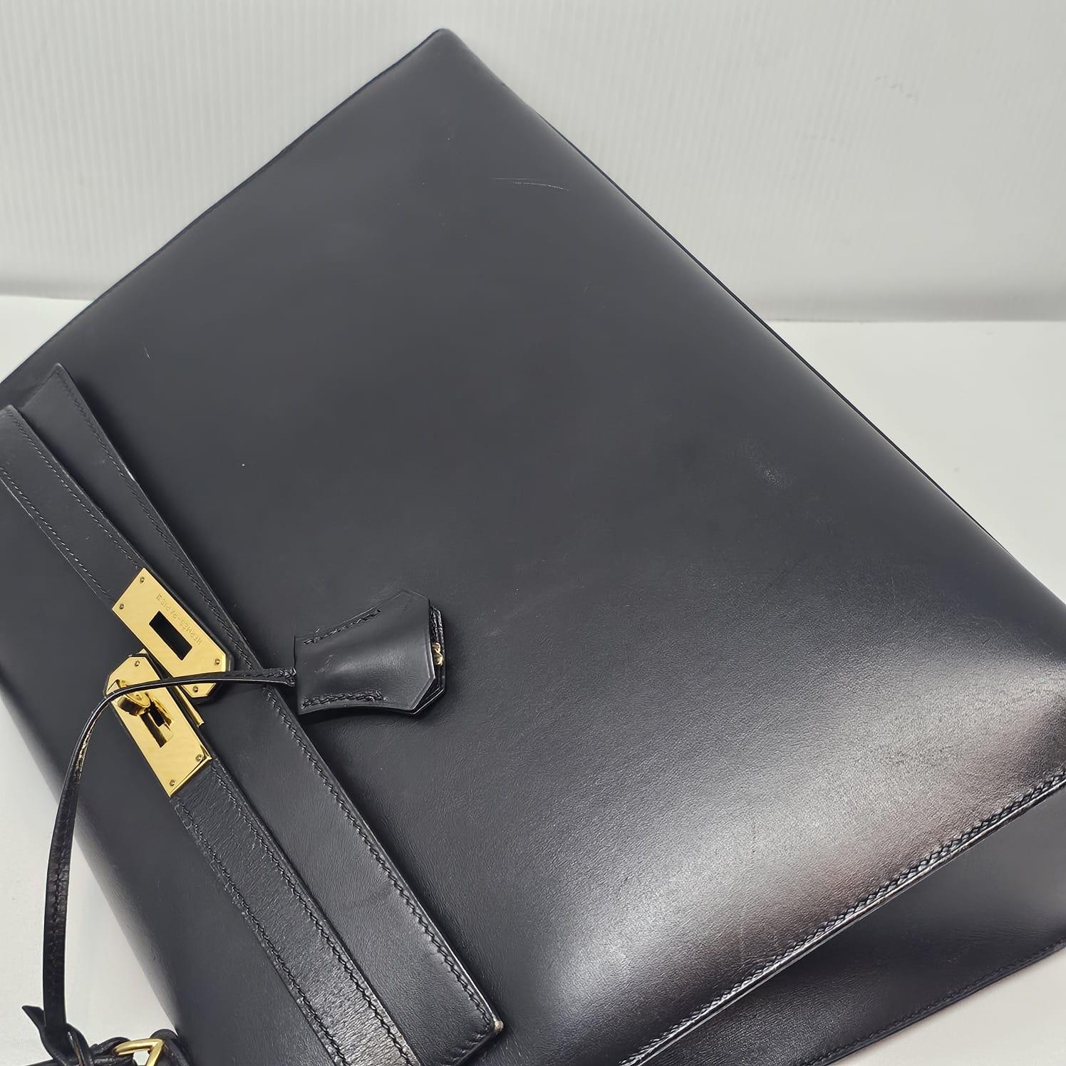 2001 Vintage Hermes Black Box Leather Kelly 35 Bag 6