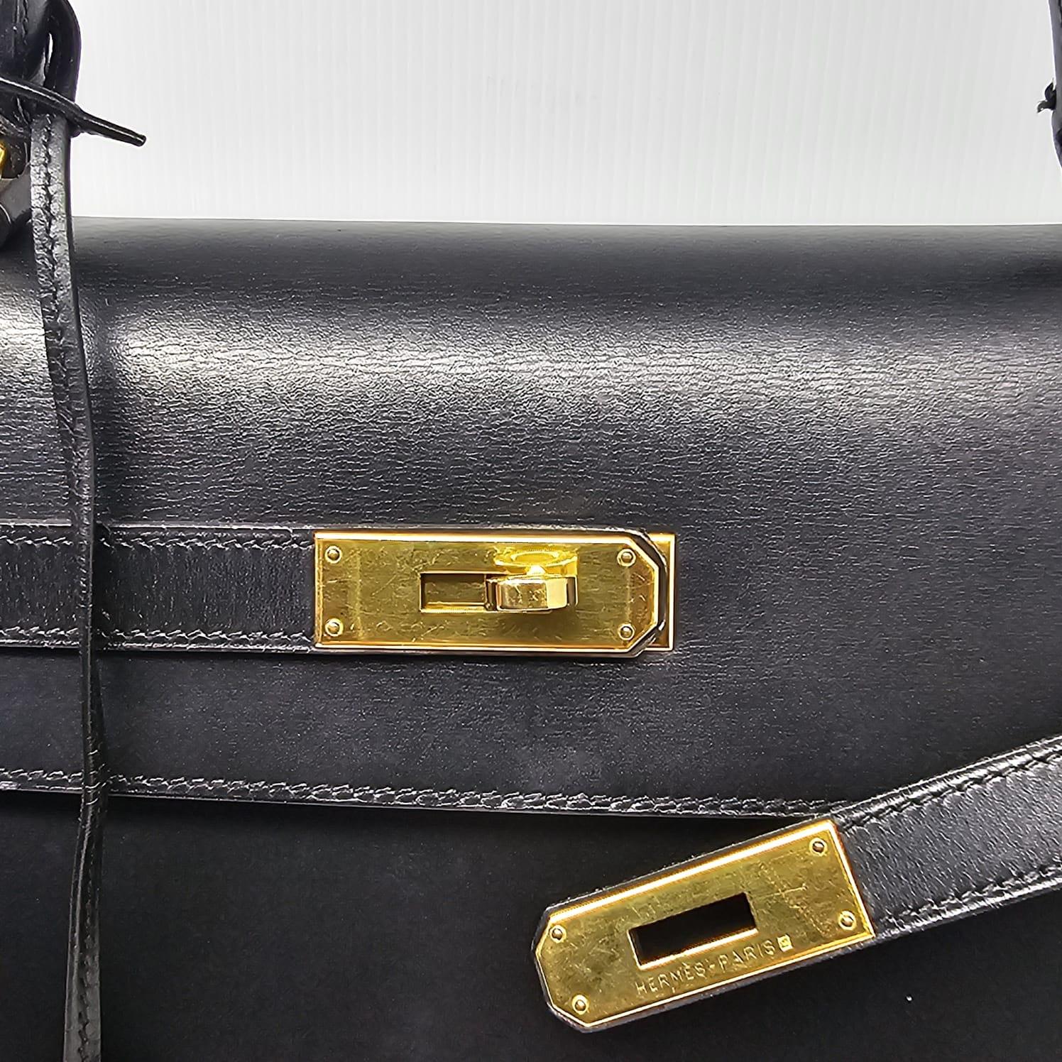 2001 Vintage Hermes Black Box Leather Kelly 35 Bag 8
