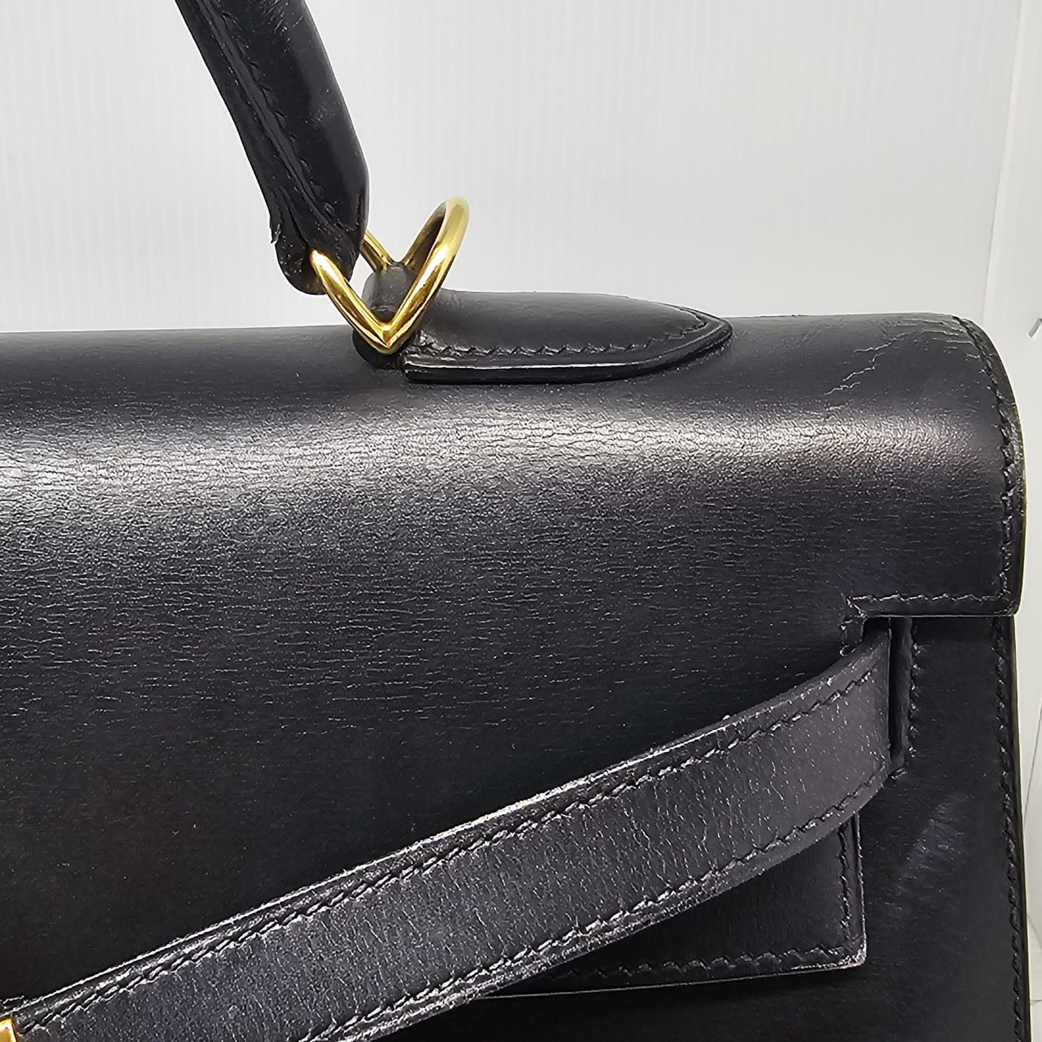 2001 Vintage Hermes Black Box Leather Kelly 35 Bag 9