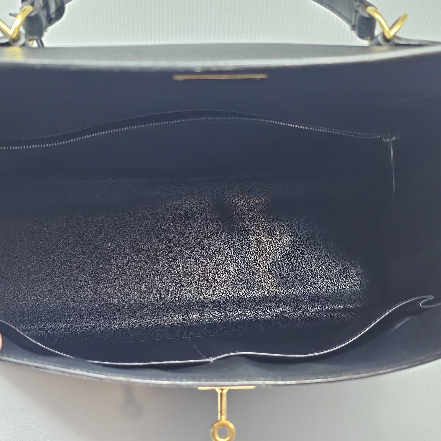 2001 Vintage Hermes Black Box Leather Kelly 35 Bag 11