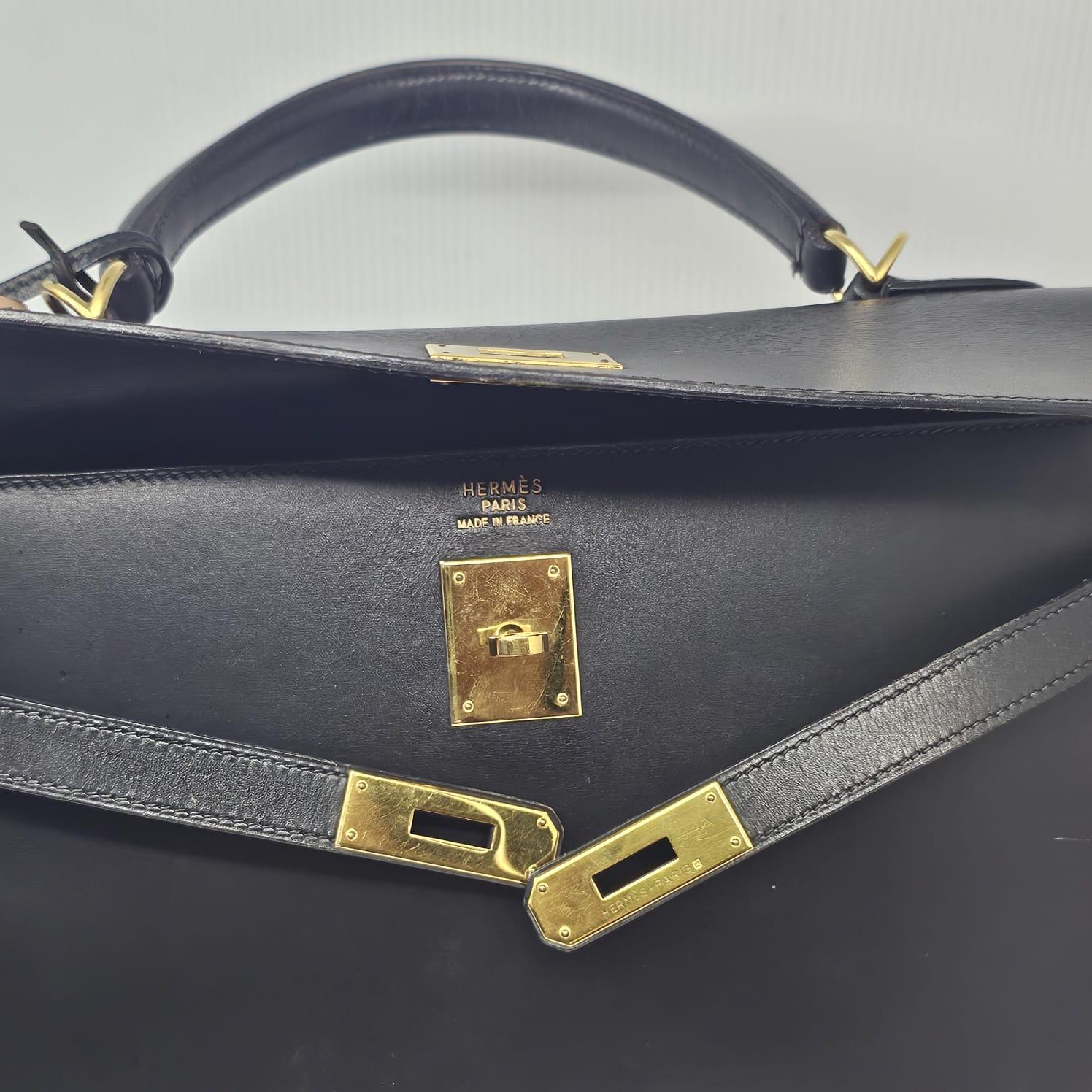 2001 Vintage Hermes Black Box Leather Kelly 35 Bag 12