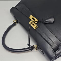 2001 Vintage Hermes Black Box Leather Kelly 35 Bag