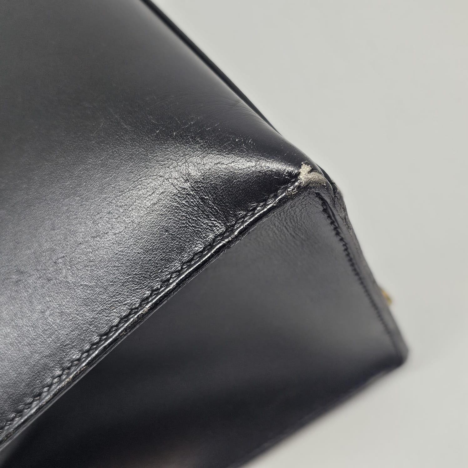 Women's or Men's 2001 Vintage Hermes Black Box Leather Kelly 35 Bag
