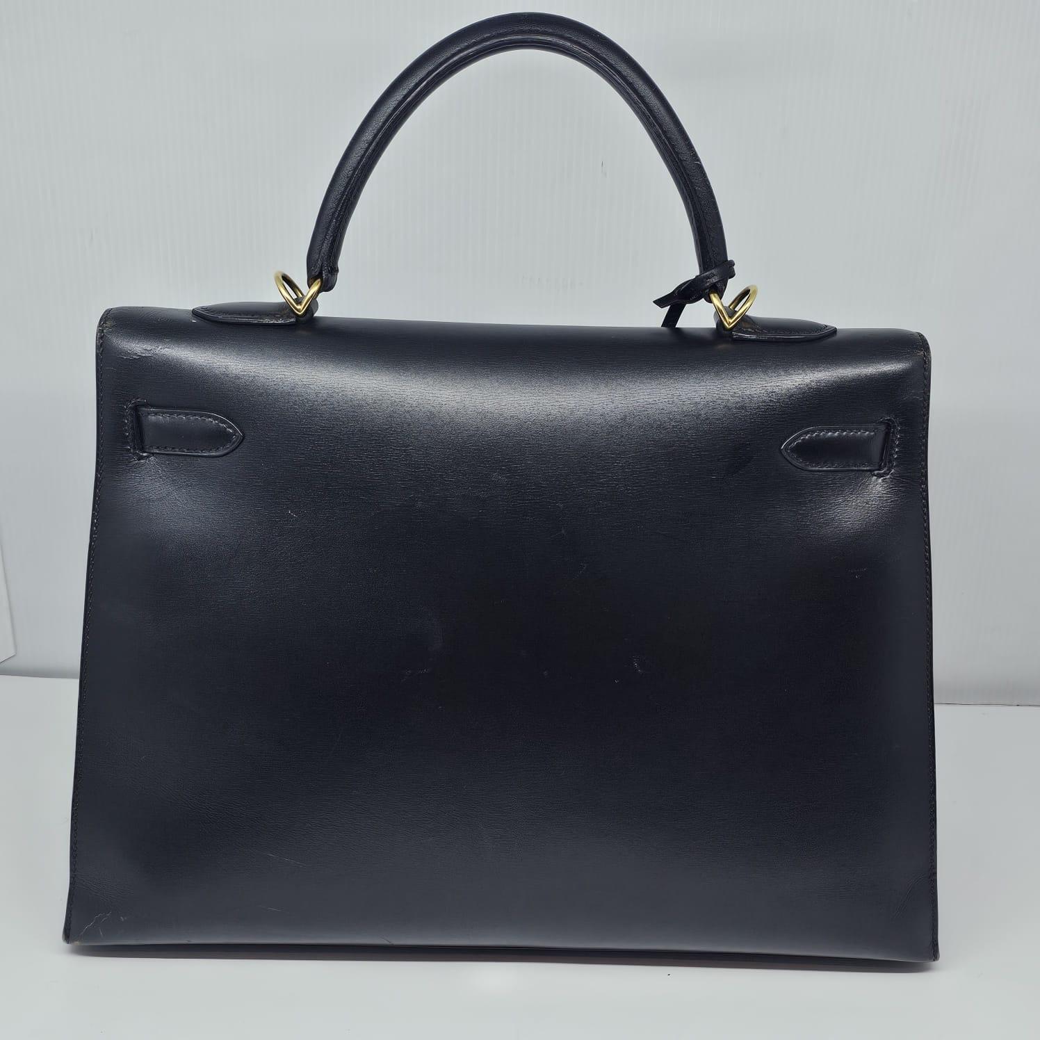2001 Vintage Hermes Black Box Leather Kelly 35 Bag 4