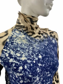 2001 Vintage Roberto Cavalli Leopard Acid Print Ruffled Silk Dress
