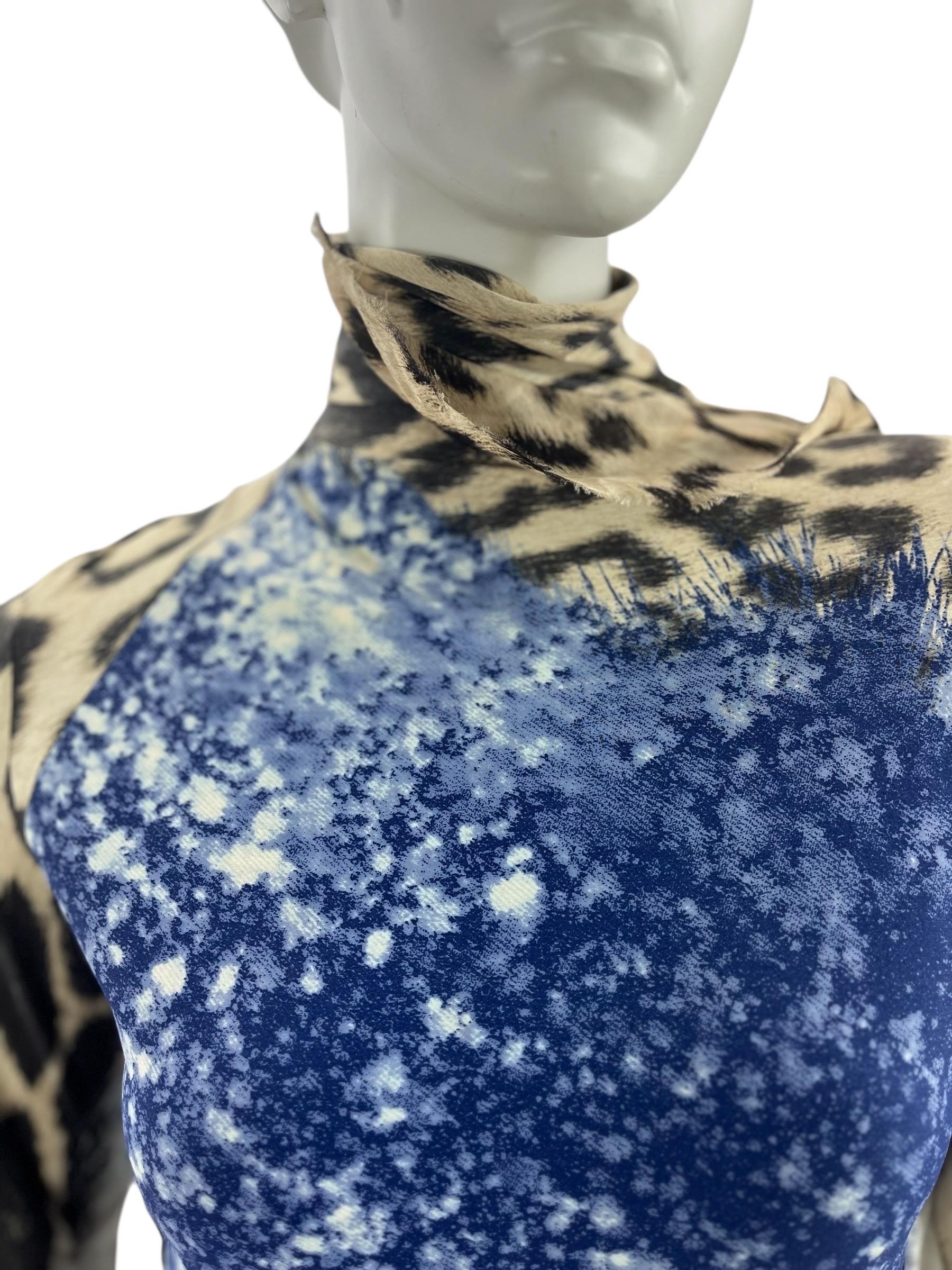 Robe vintage Roberto Cavalli imprimée léopard à volants en soie, 2001 Pour femmes en vente