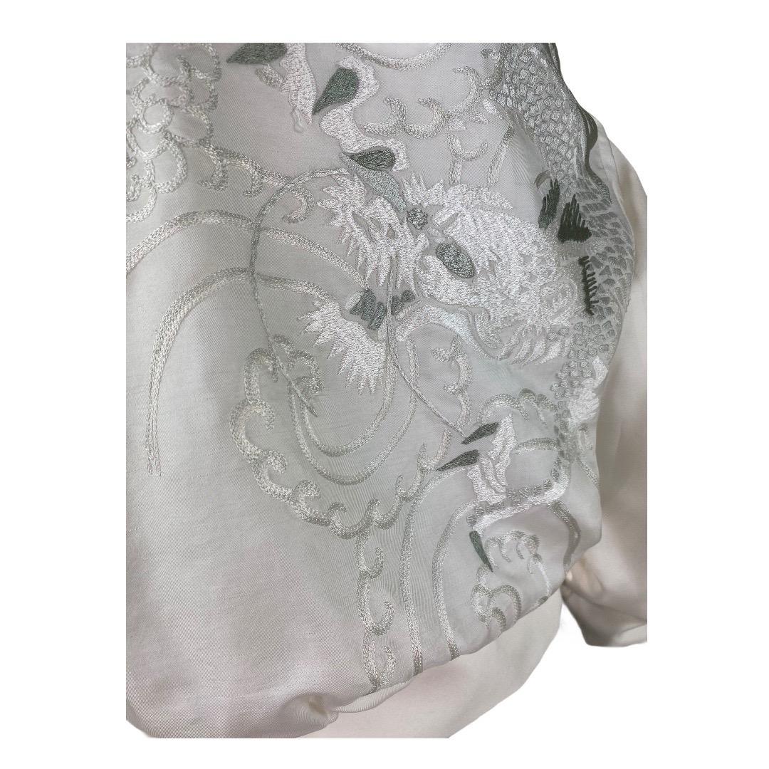 Gray 2001 Vintage Tom Ford for Gucci White Silk Bomber Jacket Dragon Embroidery It 38 For Sale