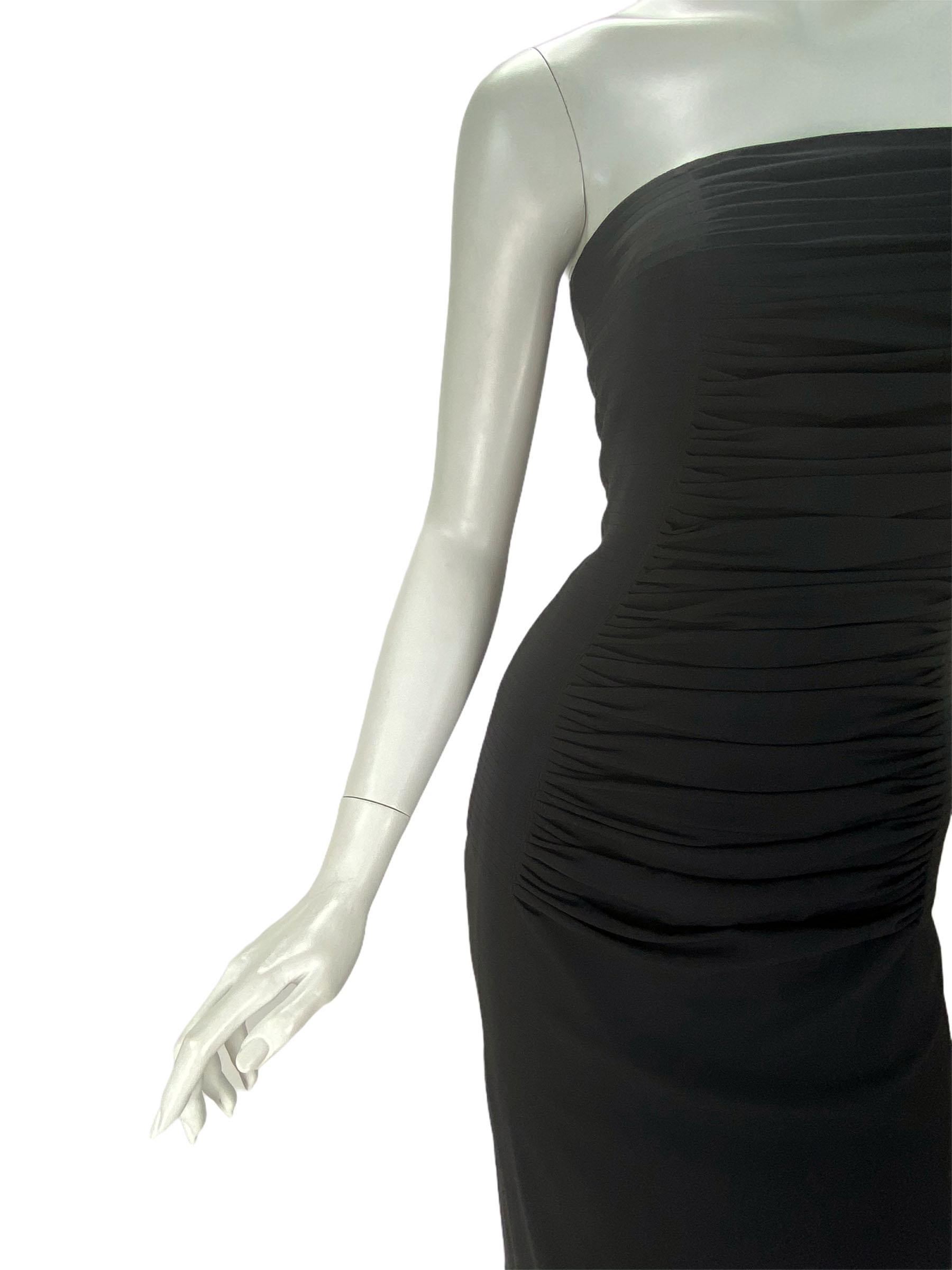 2001 Vintage Tom Ford for Yves Saint Laurent Black Silk Strapless Long Dress In Excellent Condition In Montgomery, TX