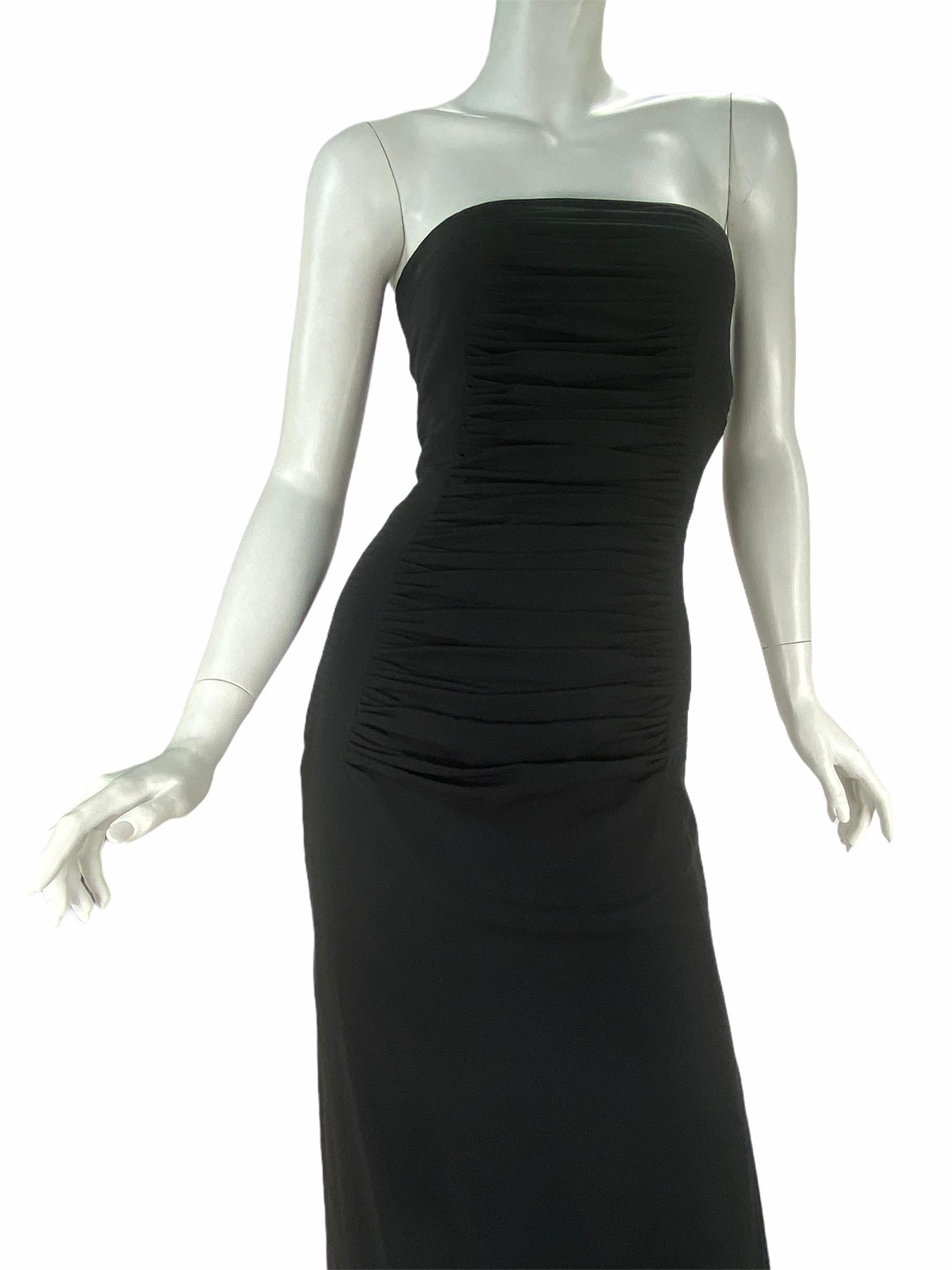 Women's 2001 Vintage Tom Ford for Yves Saint Laurent Black Silk Strapless Long Dress