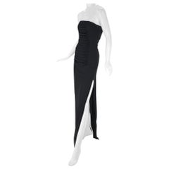 Tom Ford pour Yves Saint Laurent - Robe longue vintage sans bretelles en soie noire, 2001