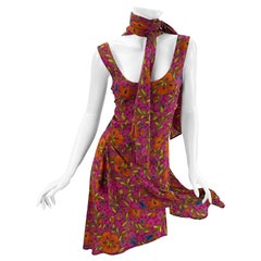 2001 Vintage Versace Floral Print Hot Pink Dress Italian 42 - US 6
