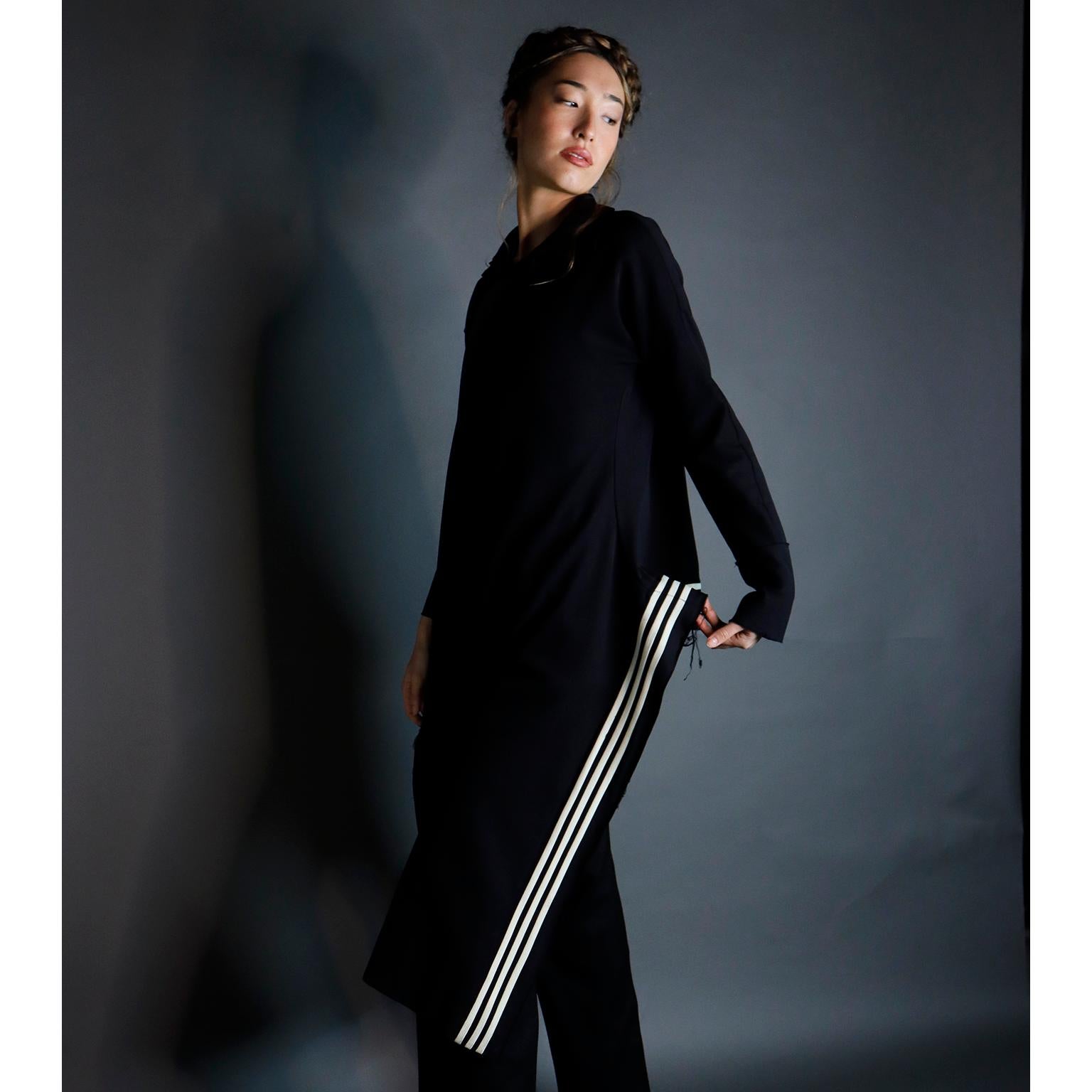 2001 Yohji Yamamoto Avant Garde Black Asymmetrical Coat With Side Stripes 10