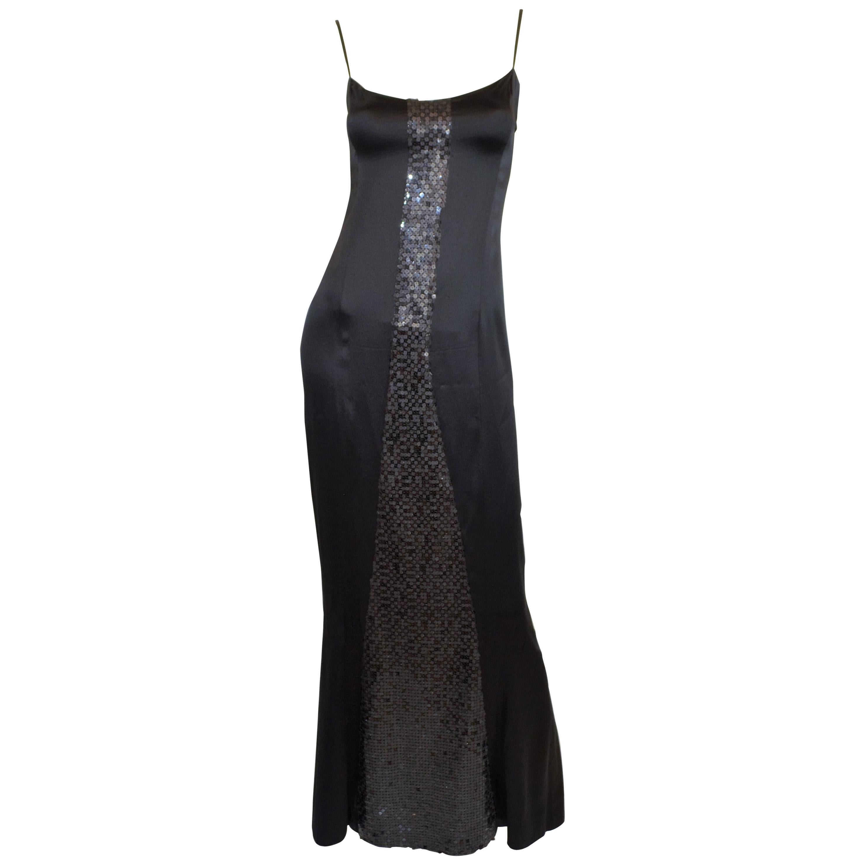 2002 A Chanel Satin Sequin-Embellished Slip Dress