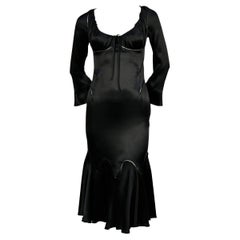 2002 ALEXANDER MCQUEEN black silk charmeuse RUNWAY dress  