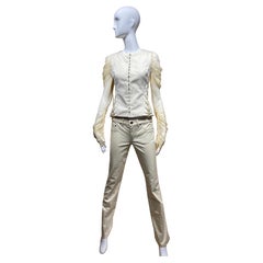 2002 Alexander McQueen - Top et pantalon ajustés à manches longues - Crème