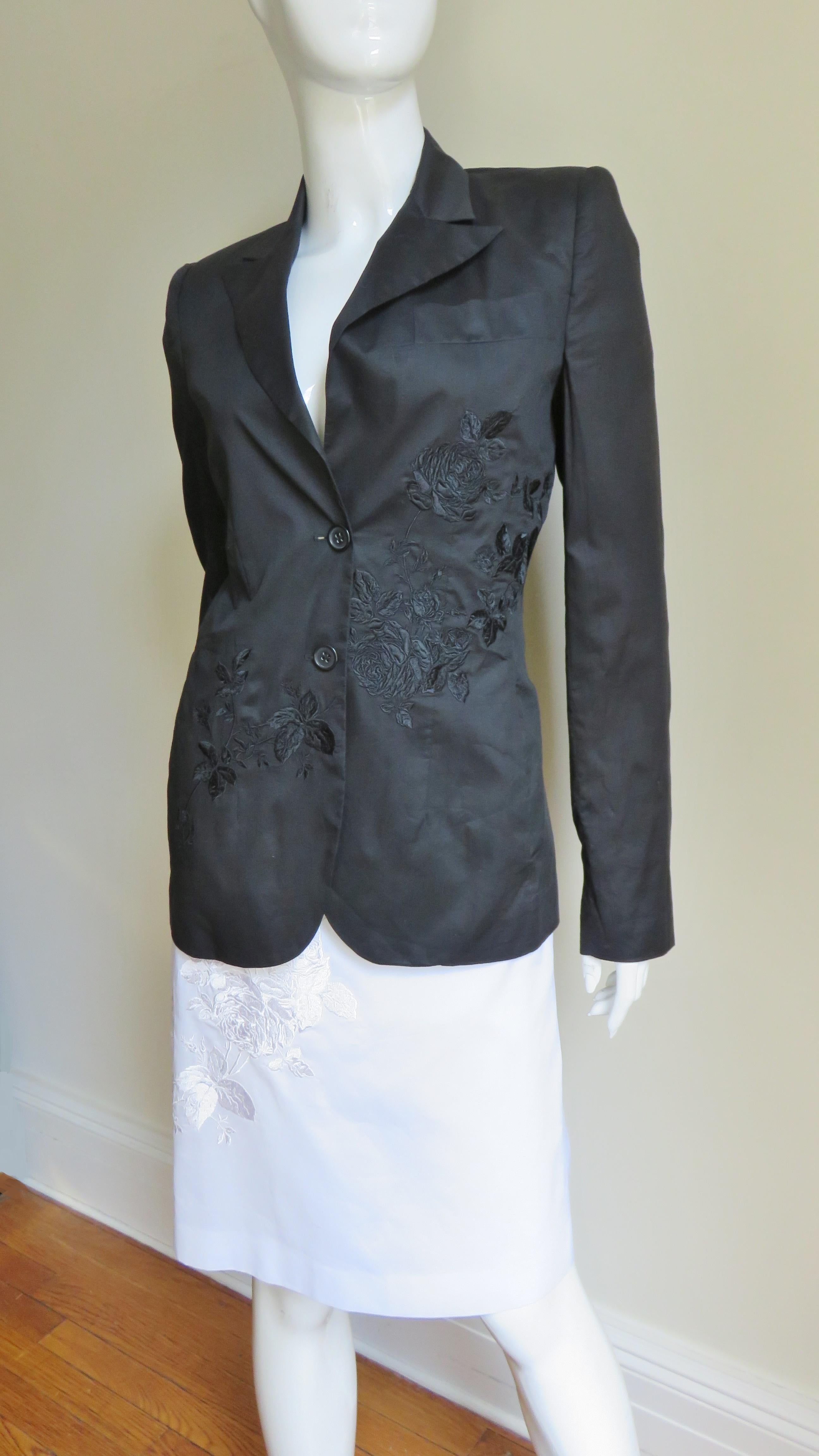 2002 Alexander McQueen Embroidered 3 Pc Black Skirt Suit and White Skirt 5