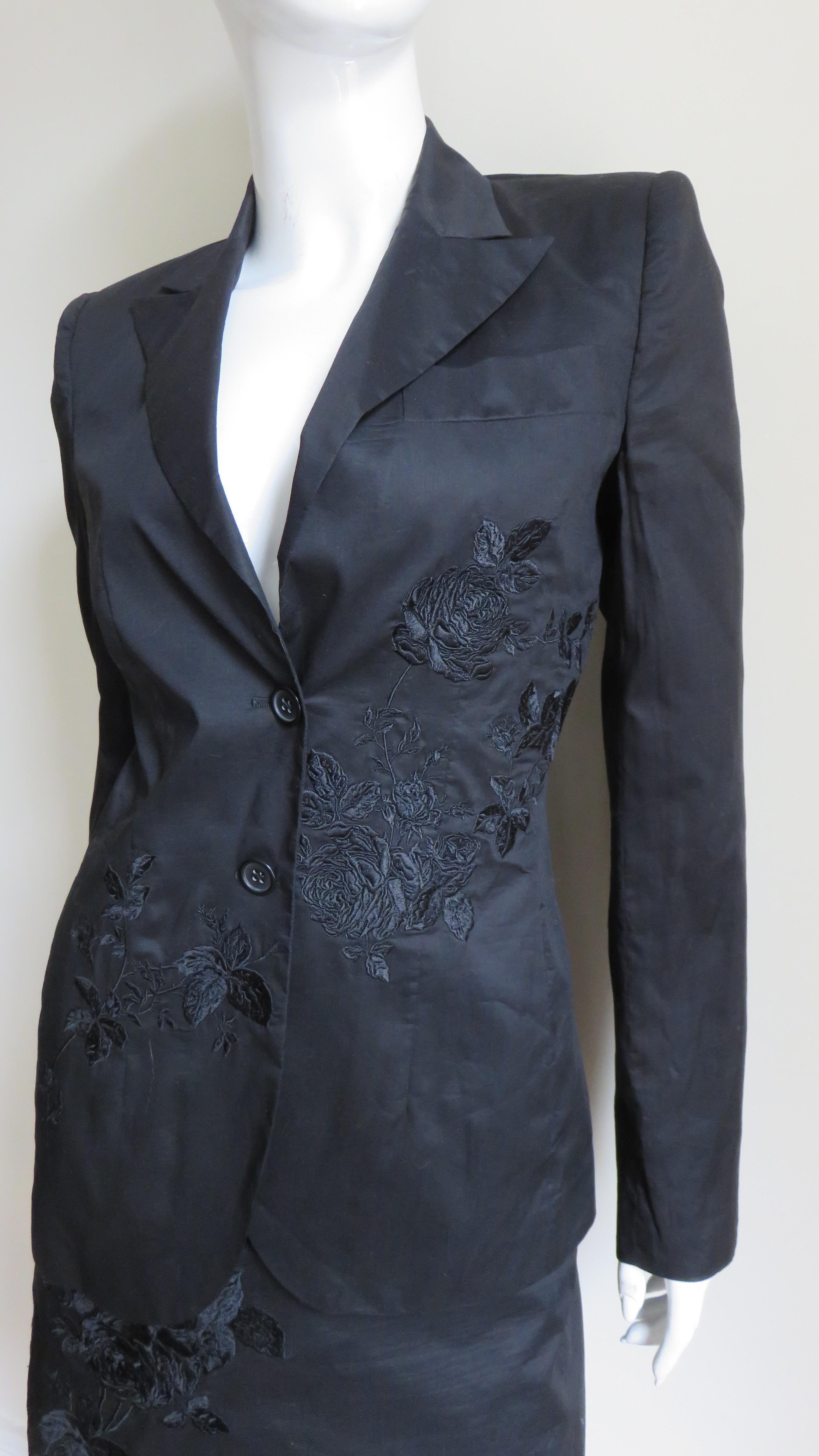 Women's 2002 Alexander McQueen Embroidered 3 Pc Black Skirt Suit and White Skirt