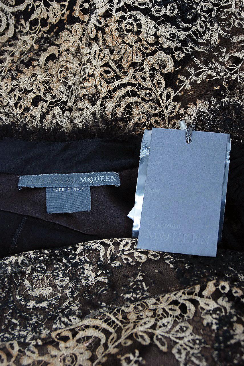 2002 Alexander McQueen Lifetime Runway Lace & Metallic Silk Corset Fishtail Gown 8