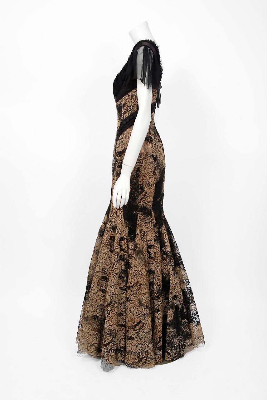 2002 Alexander McQueen Lifetime Runway Lace & Metallic Silk Corset Fishtail Gown 2