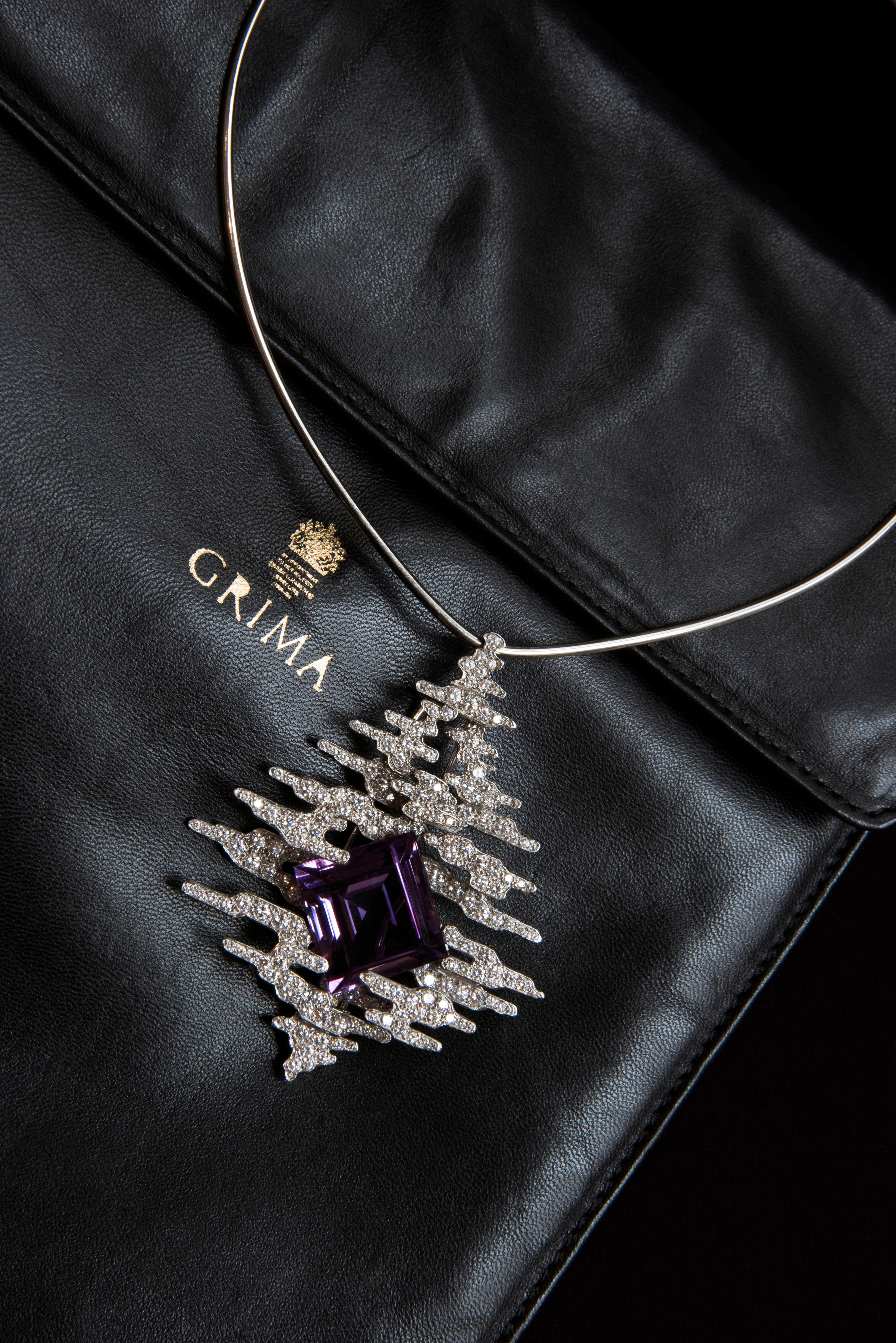Modern Andrew Grima Amethyst, Diamond and Gold Necklace  For Sale