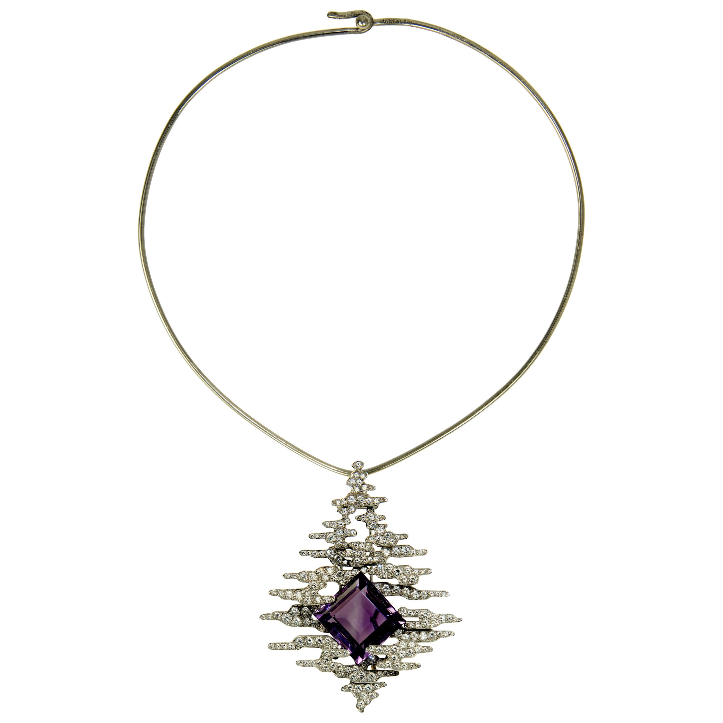 Andrew Grima Amethyst, Diamond and Gold Necklace  For Sale