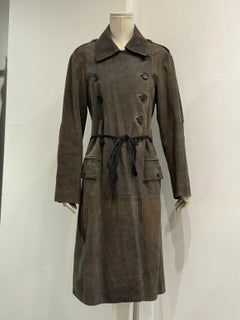 2002 Ann Demeulemeester distressed leather double-breasted belted coat