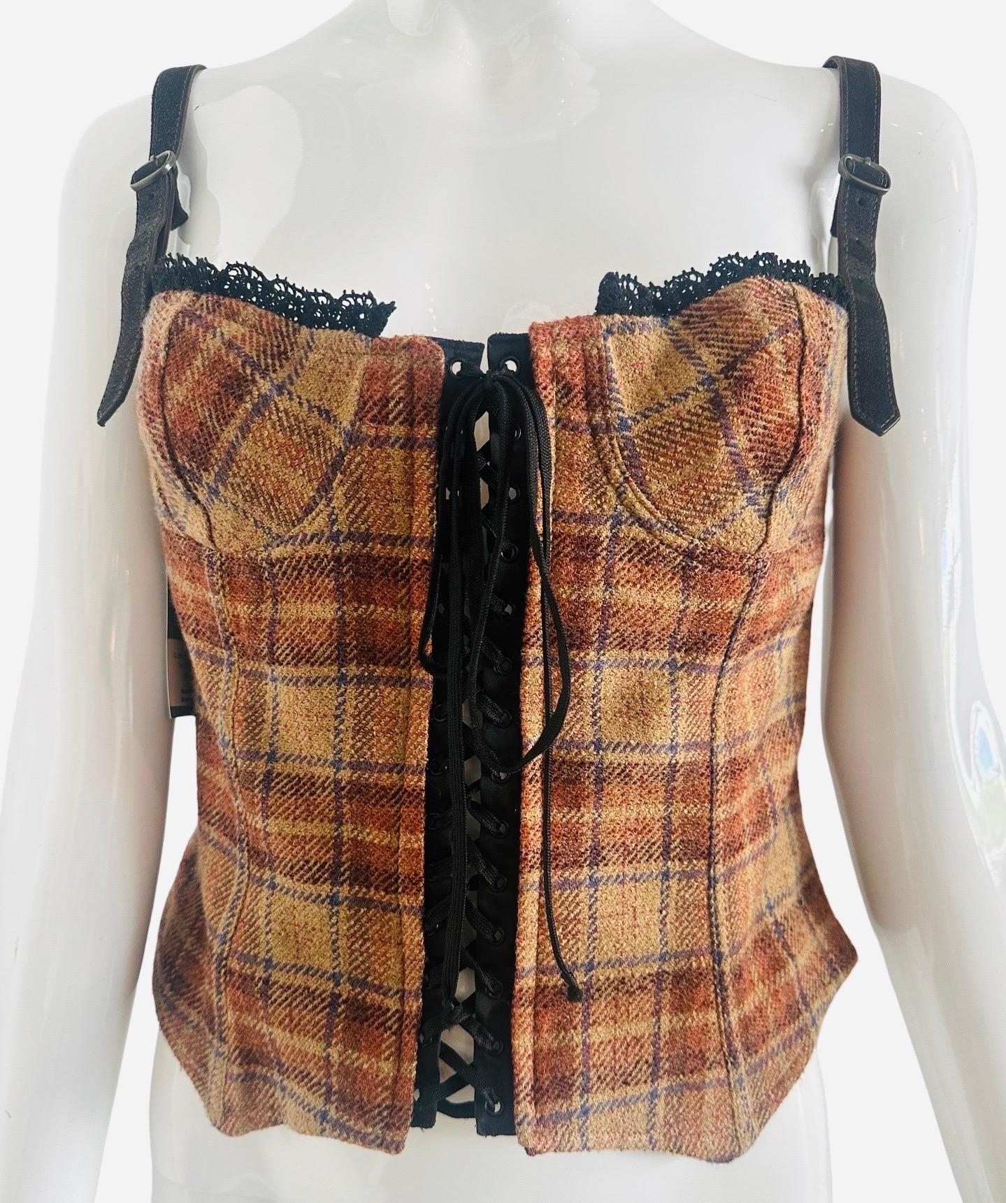 Women's 2002 AW D&G Runway Tartan Wool Corset Top For Sale