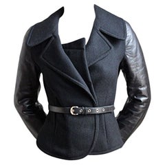 2002 Balenciaga by Nicolas Ghesquiere cappotto nero con maniche in pelle di capra