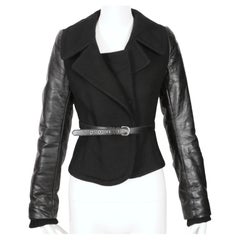 2002 Balenciaga by Nicolas Ghesquiere cappotto nero con maniche in pelle di capra