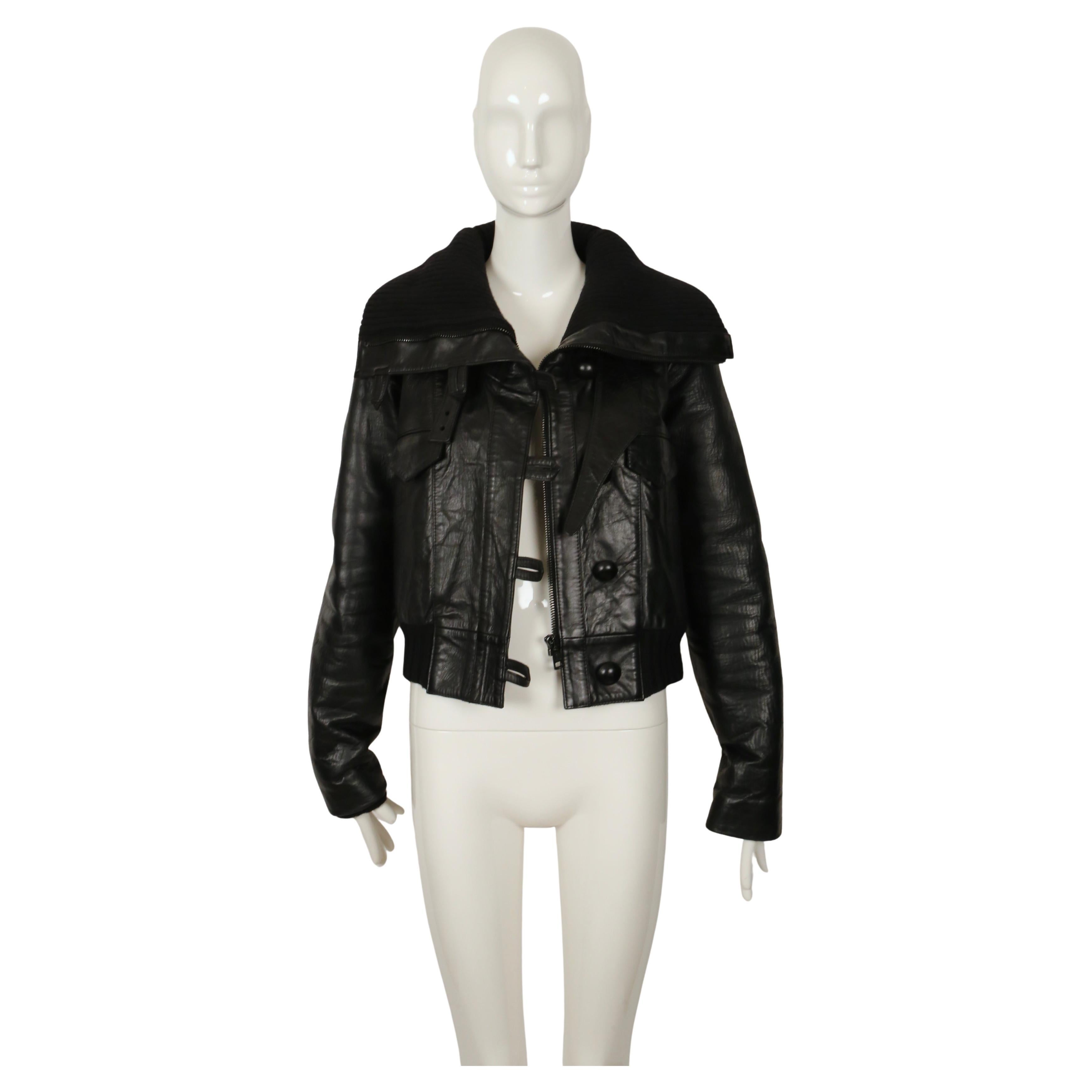 Black 2002 BALENCIAGA by Nicolas Ghesquiere black leather runway coat with wool trim For Sale