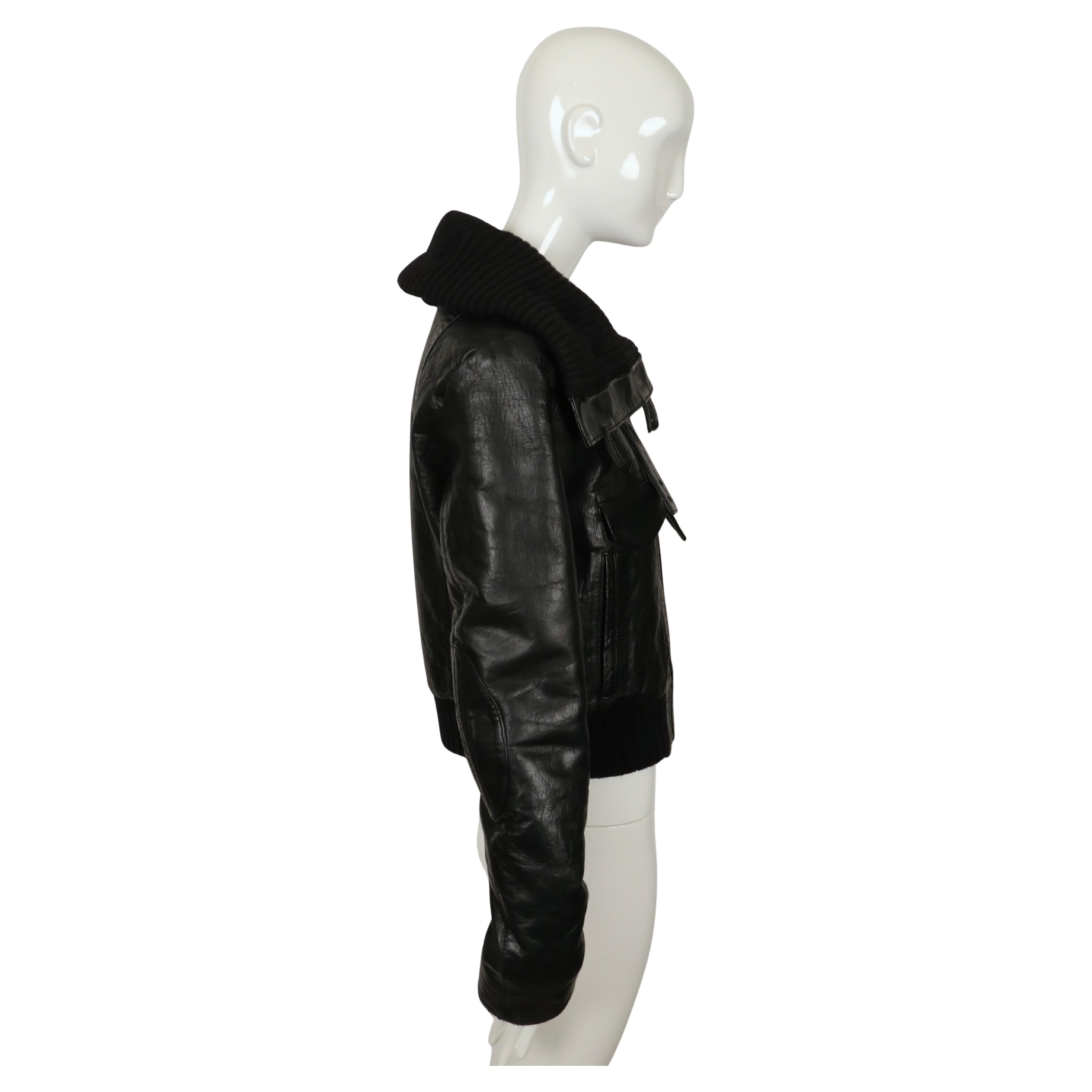 Women's or Men's 2002 BALENCIAGA by Nicolas Ghesquiere black leather runway coat with wool trim For Sale