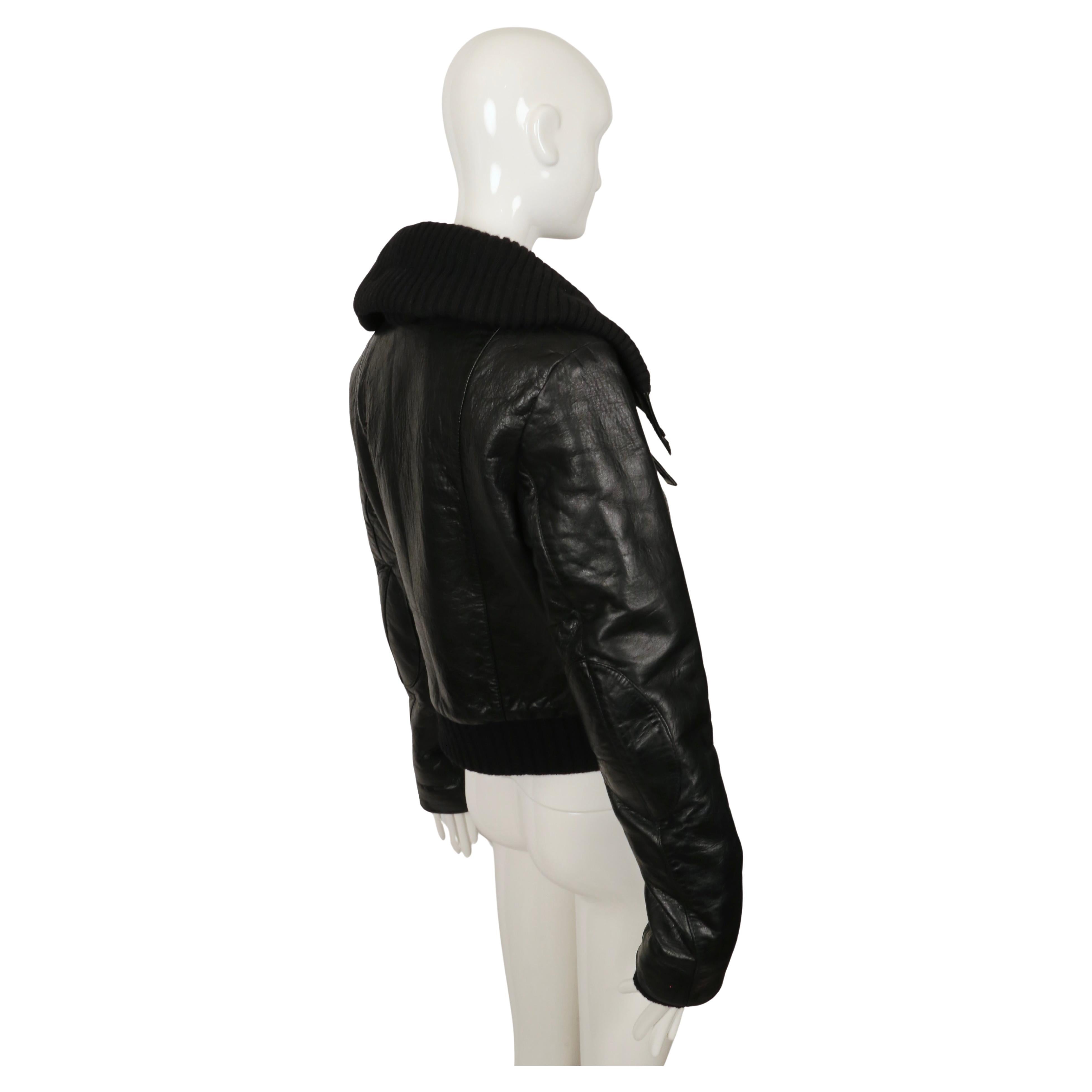 2002 BALENCIAGA by Nicolas Ghesquiere black leather runway coat with wool trim For Sale 1