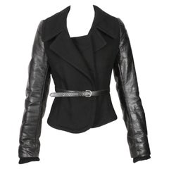 2002 BALENCIAGA Nicolas Ghesquiere cappotto nero RUNWAY con maniche in pelle di capra