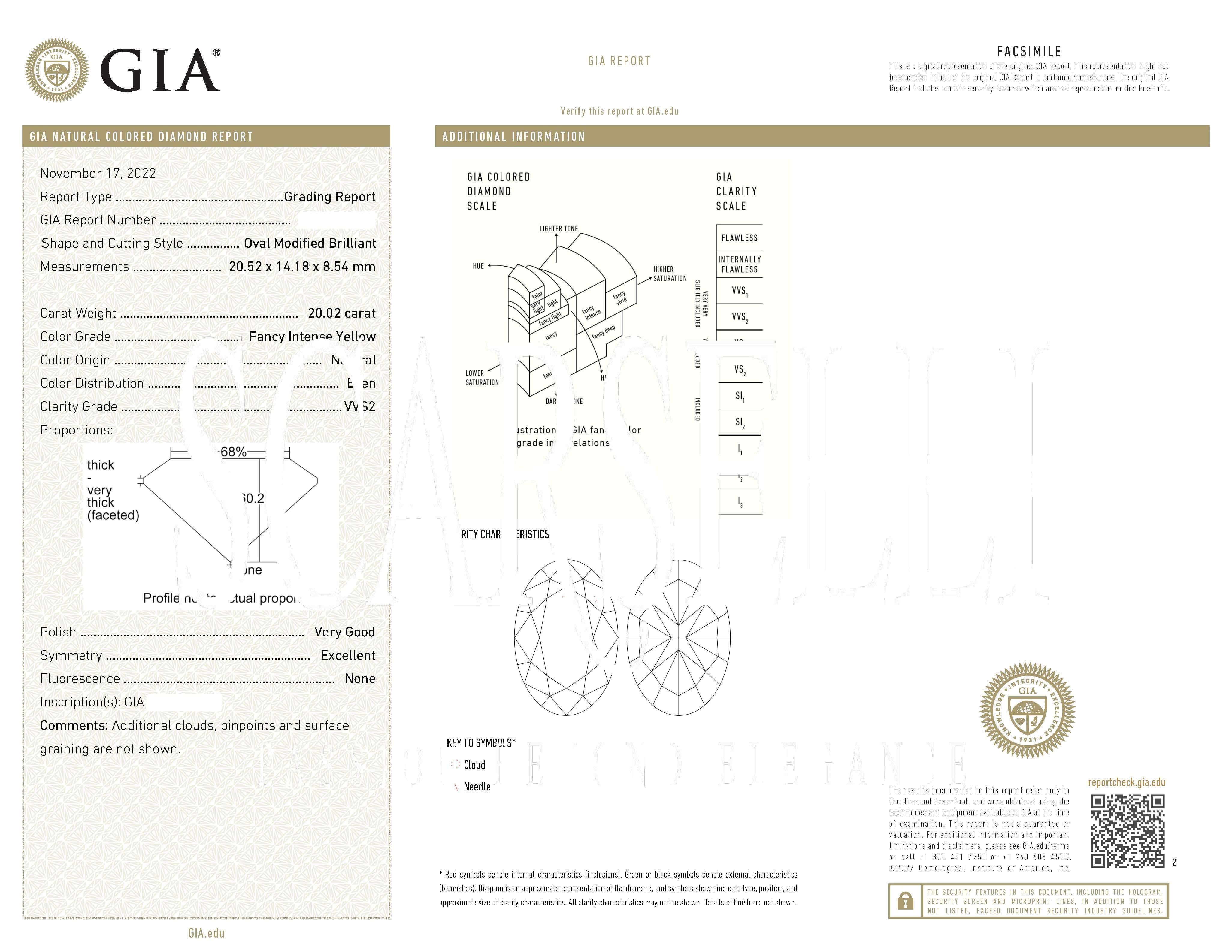 Verlobungsring mit 20,02 Karat intensiv gelbem Fancy-Diamant im Ovalschliff Scarselli GIA im Angebot 3