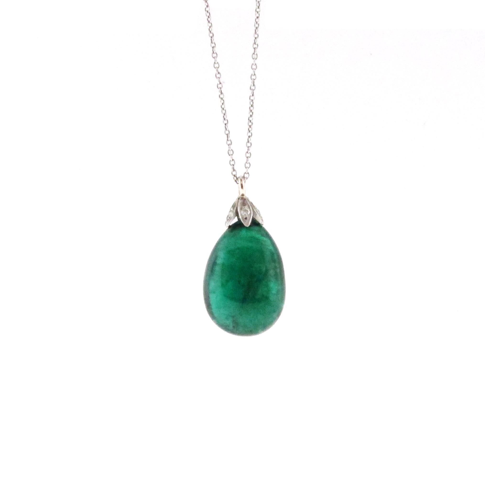 Modern 20.02 Carat Natural Emerald Pear Shape Drop Necklace with Diamond Topper