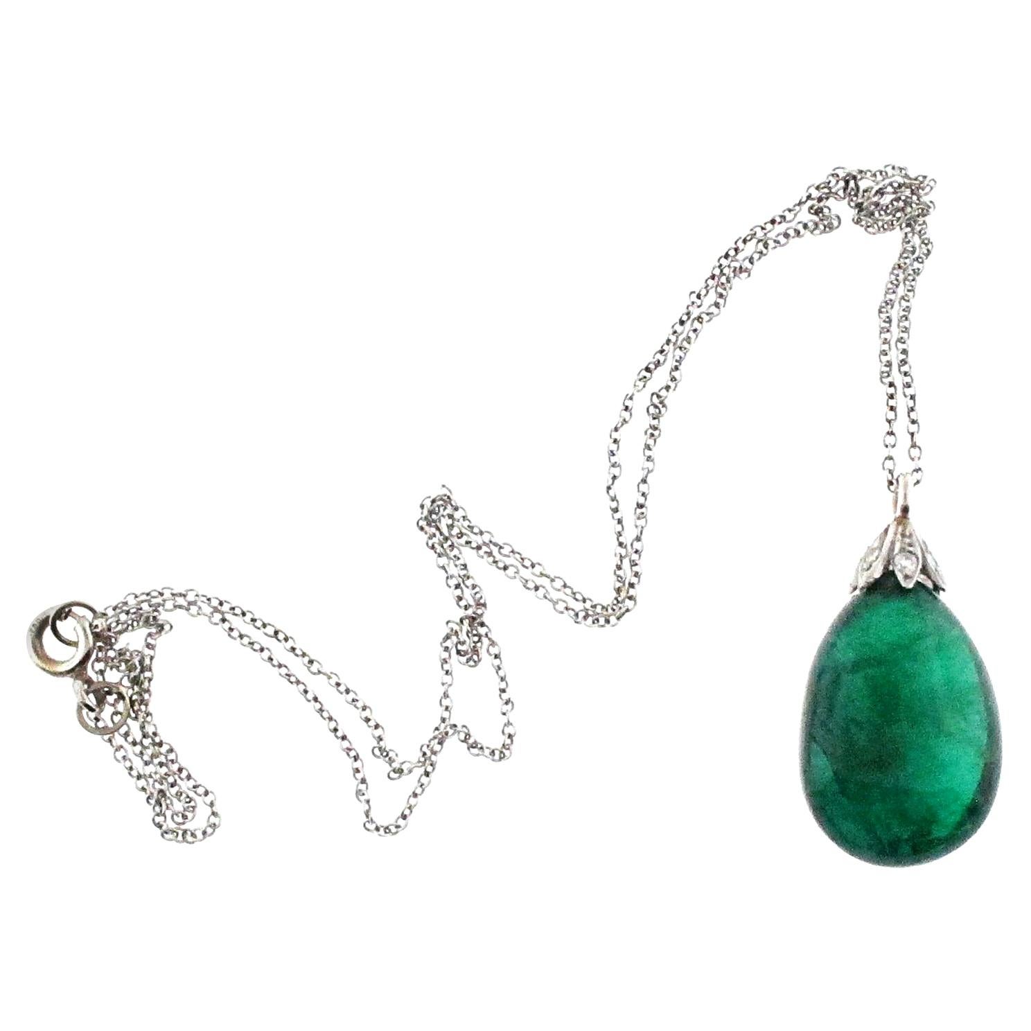 20.02 Carat Natural Emerald Pear Shape Drop Necklace with Diamond Topper