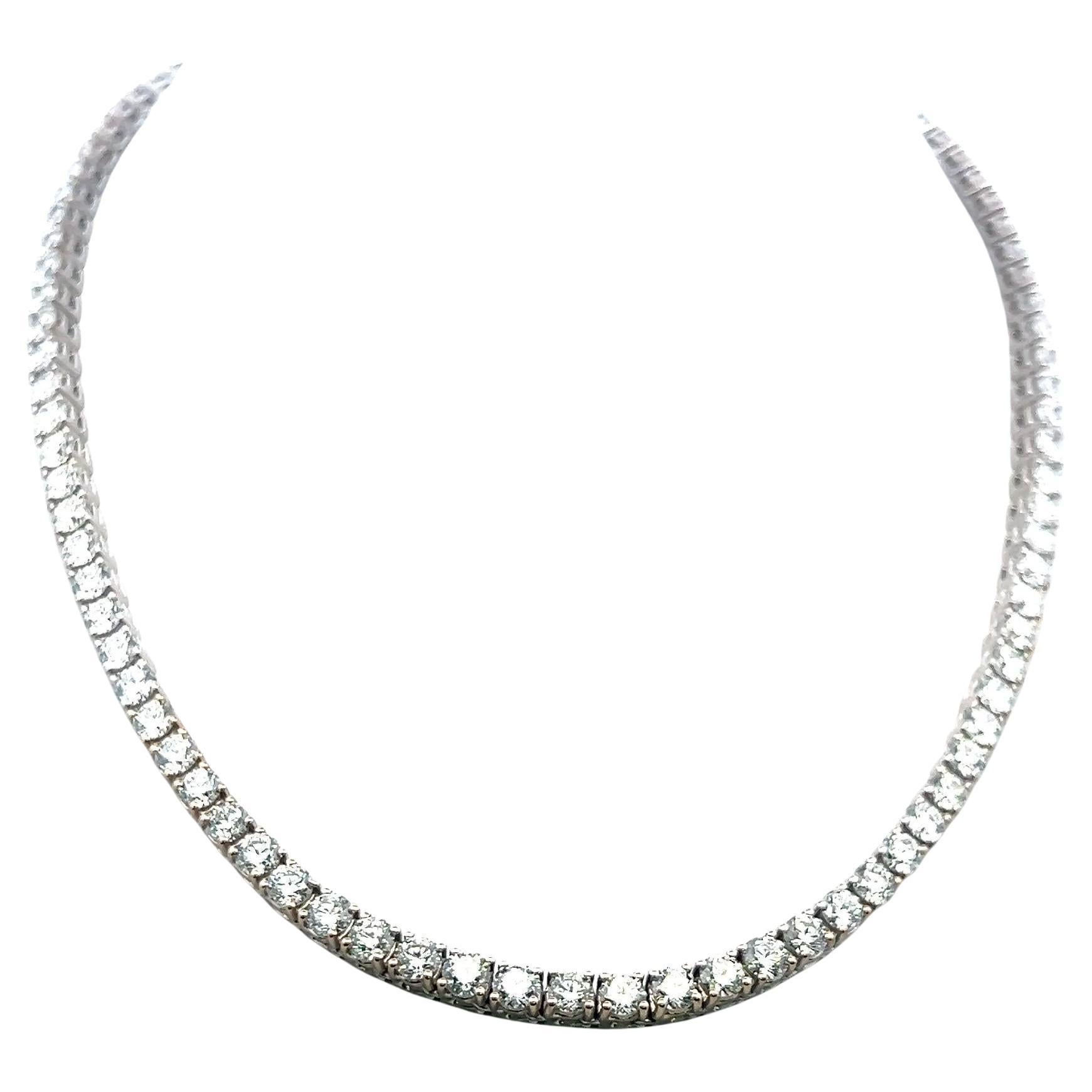 20,02 Karat Runder Brillant G VS Diamant 18 Karat Weißgold Riviera Halskette