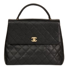 2002 Chanel Black Quilted Caviar Leather Classic Kelly 