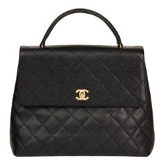 2002 Chanel Black Quilted Caviar Leather Classic Kelly
