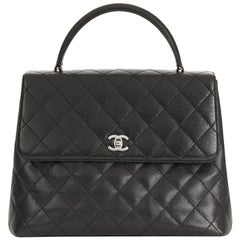 2002 Chanel Black Quilted Caviar Leather Classic Kelly