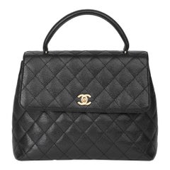 2002 Chanel Black Quilted Caviar Leather Classic Kelly 